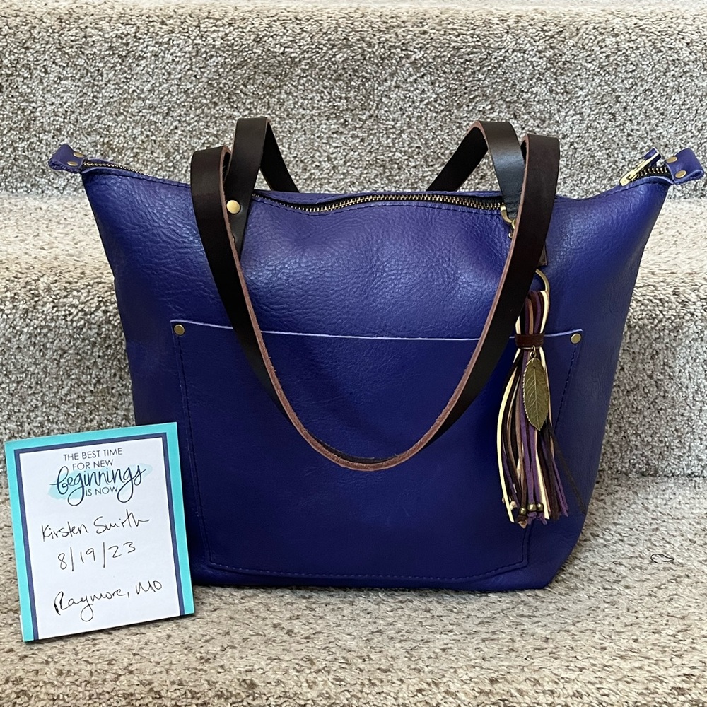 Portland Leather Goods PLG Violet Medium Zipper tote dark brown handles